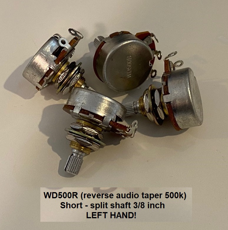 WD Left Handed 500K Audio Taper Pots Short Shaft (set of 4
