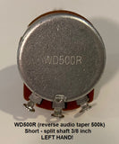 WD Left Handed 500K Audio Taper Pots Short Shaft (set of 4)